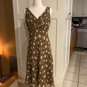 Anne Klein brown polka dot chiffon dress